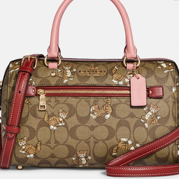 Coach Handbags - Coach Rowan Satchel In Signature Canvas With Beautiful Kitten Cat Print